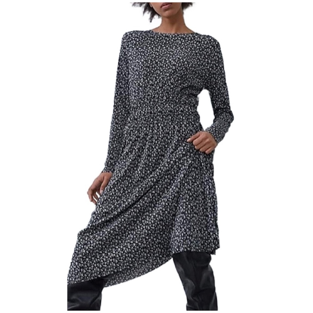 Zara Ditsy Floral Midi Pleated Dress